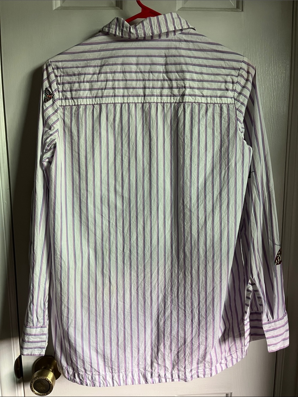 Maeve Lavender and White Striped Button-Down with Butterfly Embroidery - Picture 8 of 9